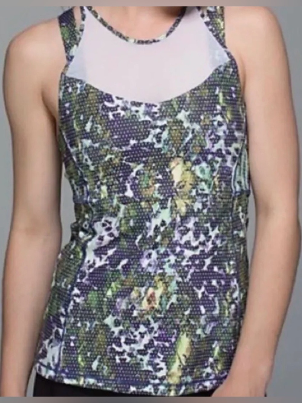 lululemon athletica Printed Mesh-Panel Tank Top in Purple, Green, White